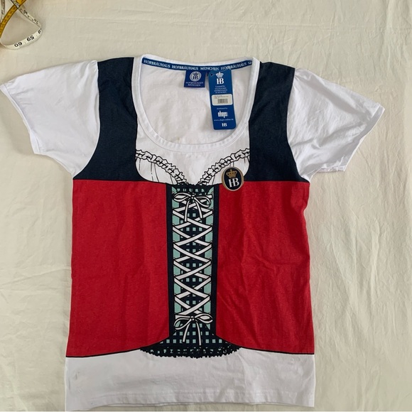 Women's Short Sleeve Graphic Tee - Red and White - Picture 2 of 4